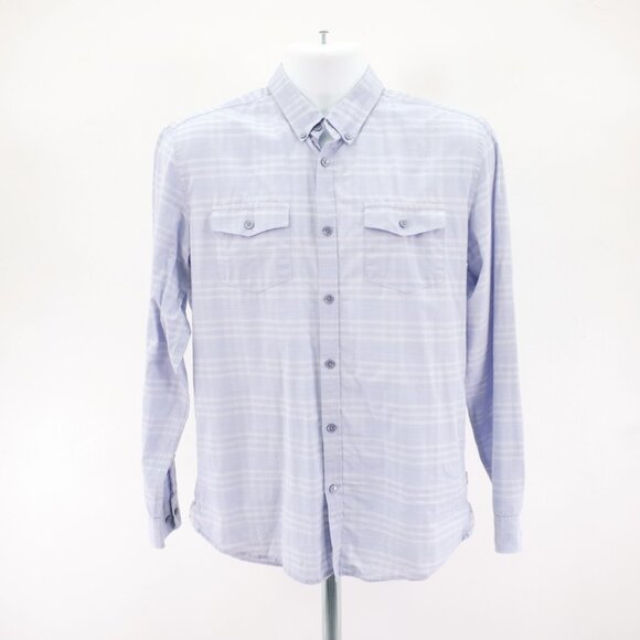 Calvin Klein Blue Plaid Double Pocket Front Button Down Medium Cotton Long Sleev - Picture 5 of 13